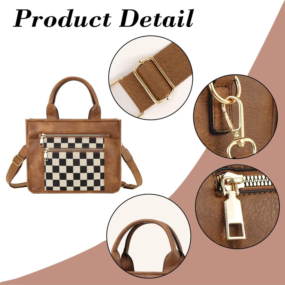 5634 Checkered Crossbody Bag Vegan Leather Shoulder Purse Plaid Slouchy - Picture 3 of 6